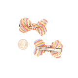 Amor Huichol  - Beaded Bow Hair Clip - Pair Pink & Gold - Small