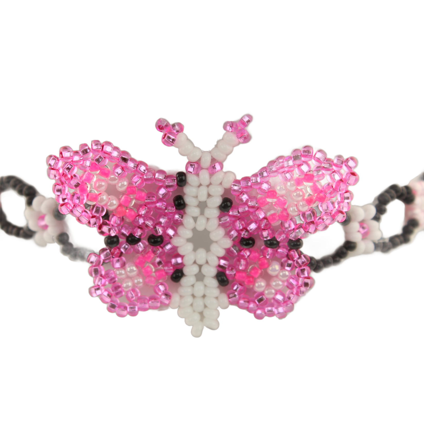 AmorHuichol-BeadedButterflyBracelet-BlackandPink-7In-SR