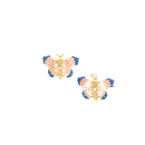 Amor Huichol  - Beaded Butterfly Hair Clip - Pair Blue and Gold - Small