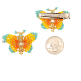 AmorHuichol-BeadedButterflyHairClip-PairGreenandGold-Small