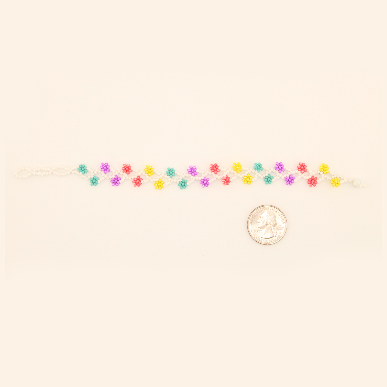 AmorHuichol-BeadedDoubleFlowerBracelet-WhiteandMulticolor-Small-8.25In