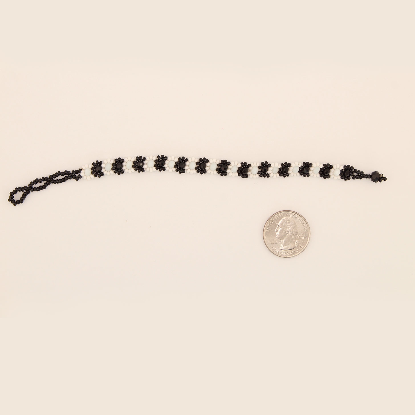 AmorHuichol-BeadedFlowerBracelet-BlackandWhite-Small-8In