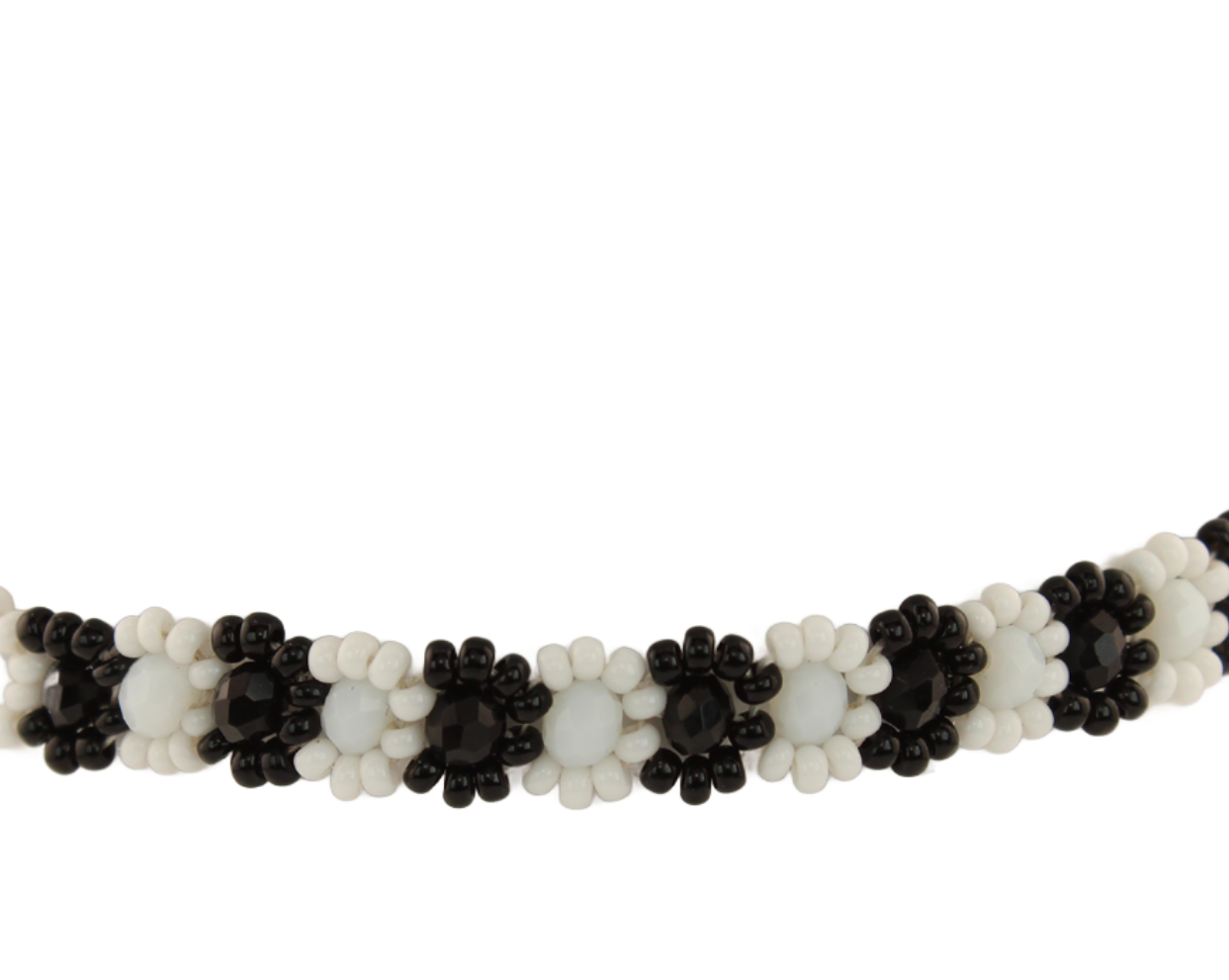 AmorHuichol-BeadedFlowerBracelet-BlackandWhite-Small-8In