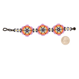 Amor Huichol - Beaded Flower Bracelet - Blue and Purple- Medium - 8.25 In