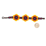 AmorHuichol-BeadedFlowerBracelet-BlueandYellow-Medium-8.25In