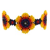 AmorHuichol-BeadedFlowerBracelet-BlueandYellow-Medium-8.25In