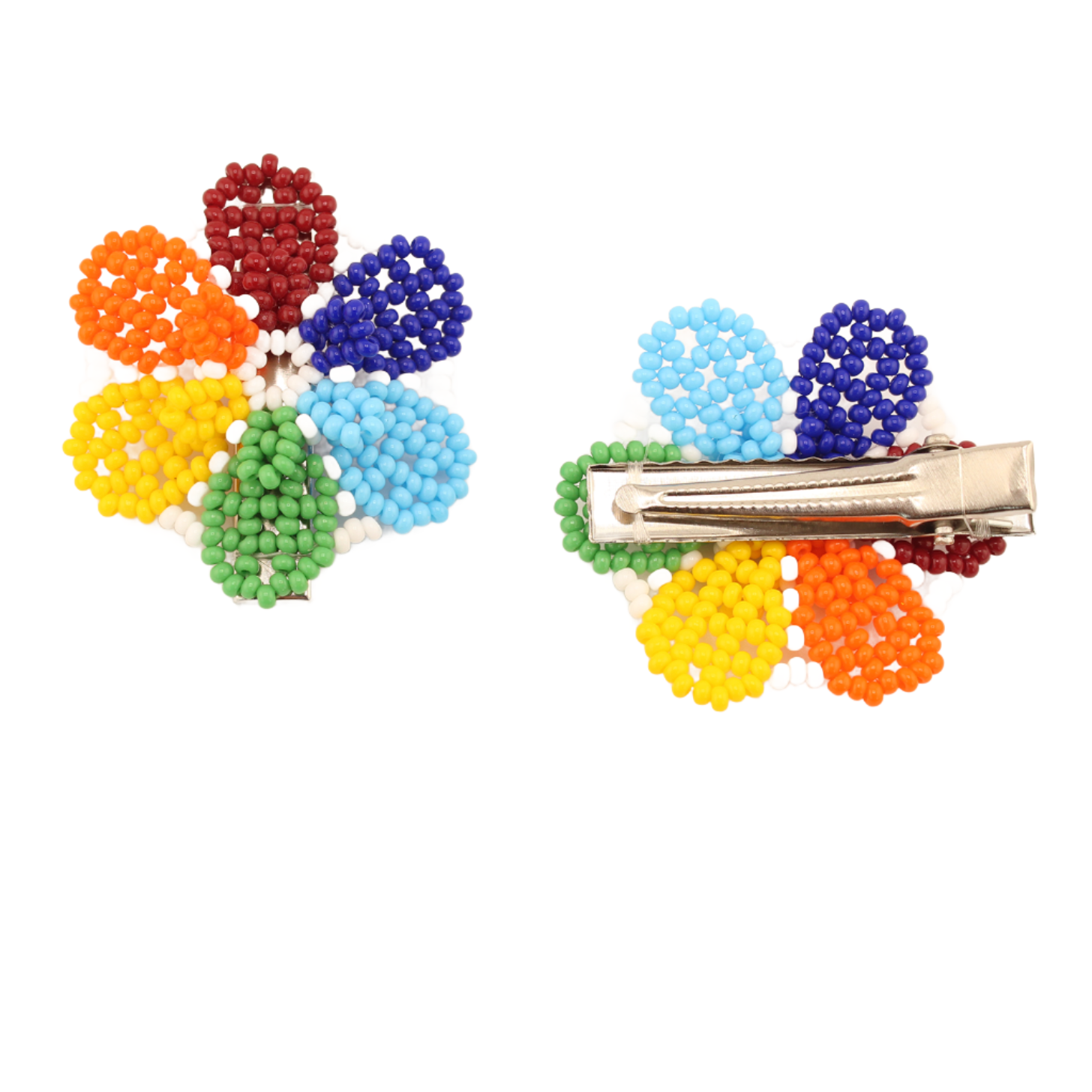 AmorHuichol-BeadedFlowerHairClip-PairWhite_Multicolored-Small