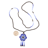 Amor Huichol - Beaded Flower Necklace - Blue and Black - Medium