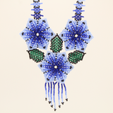 Amor Huichol - Beaded Flower Necklace - Green and Blue - Large