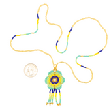 Amor Huichol - Beaded Flower Necklace - Green and Blue - Medium