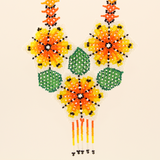 AmorHuichol-BeadedFlowerNecklace-GreenandOrange-Large