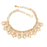 Amor Huichol - Beaded Flower Necklace - Orange and Green