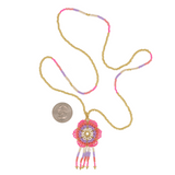 Amor Huichol – Perlenblumen-Halskette – Rosa und Lila – Mittel