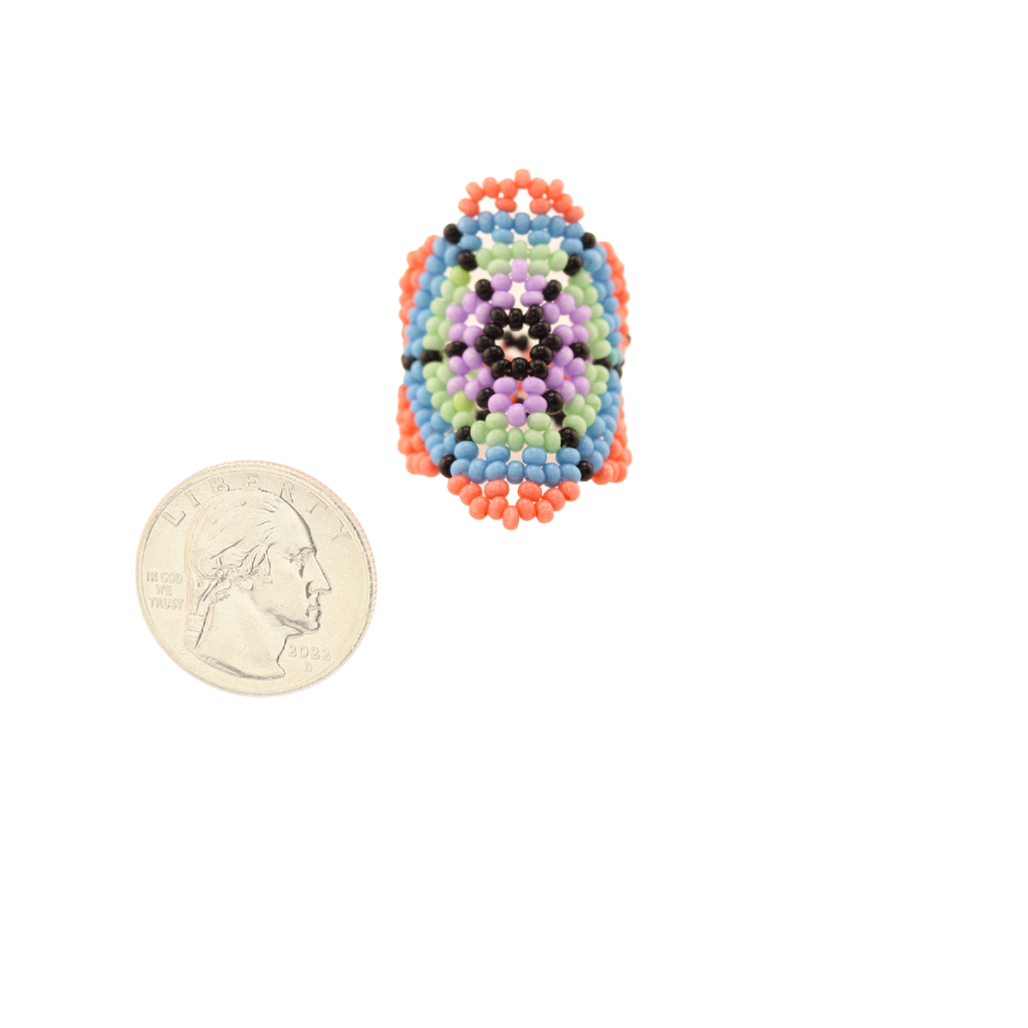 AmorHuichol-BeadedFlowersRing-BlueandPink-1.5In.x1.5In.-Size7