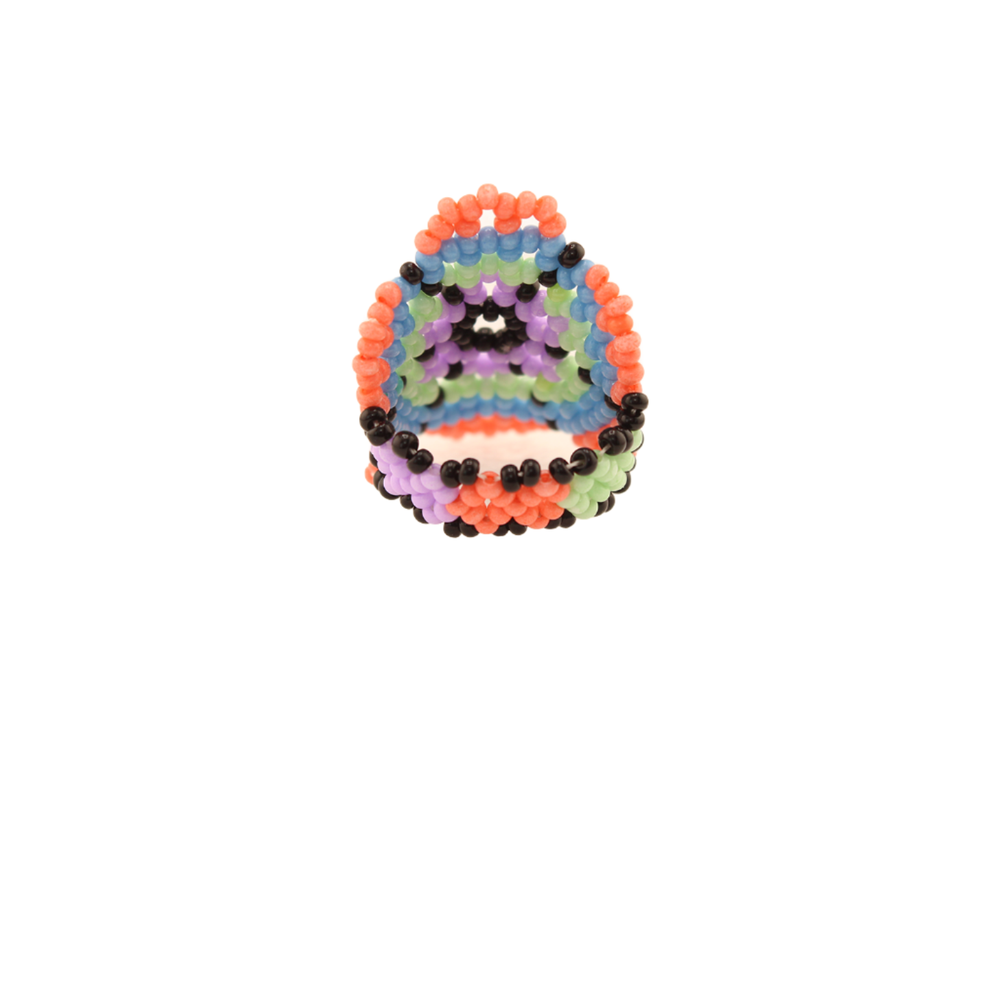 AmorHuichol-BeadedFlowersRing-BlueandPink-1.5In.x1.5In.-Size7