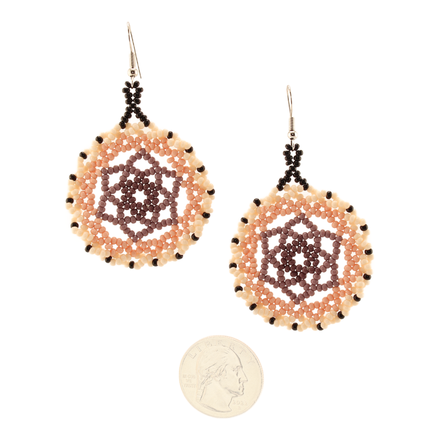 Amor Huichol - Dreamcatcher Bead Dangle Earrings - Purple and White