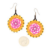 AmorHuichol-Dreamcatcher-BeadDangleEarrings-YellowandPink