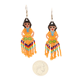 Amor Huichol - Lele Bead Dangle Earrings  -  Orange and Blue