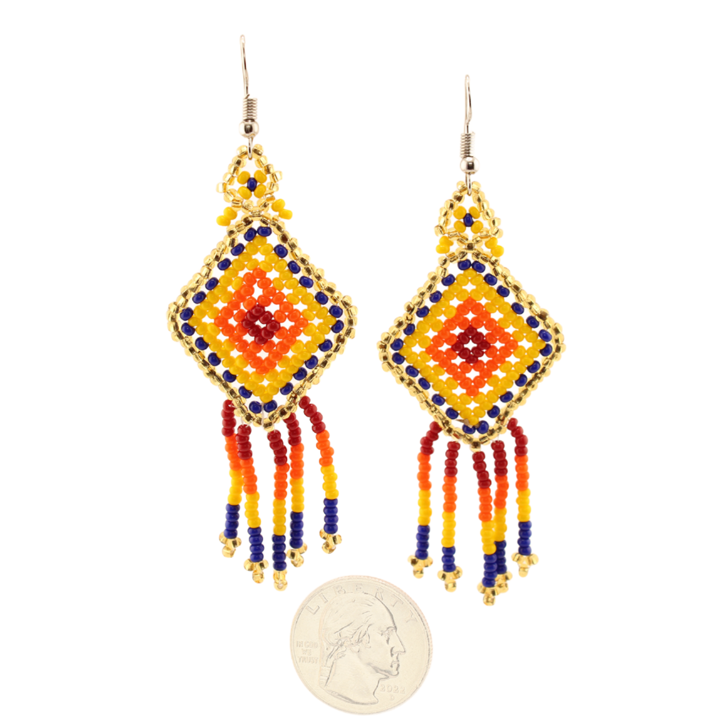 AmorHuichol-Rhombus-BeadDangleEarrings-BlueandYellow