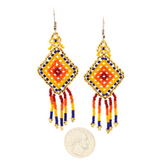 AmorHuichol-Rhombus-BeadDangleEarrings-BlueandYellow