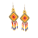 AmorHuichol-Rhombus-BeadDangleEarrings-BlueandYellow