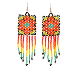 AmorHuichol-Square-BeadDangleEarrings-GreenandOrange