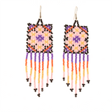 Amor Huichol - Square - Bead Dangle Earrings - Purple and Pink