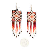 Amor Huichol - Square - Bead Dangle Earrings - Red and White
