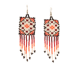 Amor Huichol - Square - Bead Dangle Earrings - Red and White