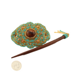 AmorHuichol-WoodHairClip-GreenandGold