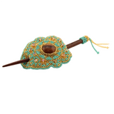 AmorHuichol-WoodHairClip-GreenandGold