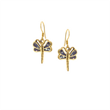 Bronze - Dragonfly - Abalone Mother of Pearl Dangle Earrings - Dark Blue