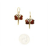 Bronze - Dragonfly - Abalone Mother of Pearl Dangle Earrings - Orange