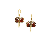 Bronze - Dragonfly - Abalone Mother of Pearl Dangle Earrings - Orange