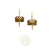 Bronze - Dragonfly - Abalone Mother of Pearl Dangle Earrings - Yellow