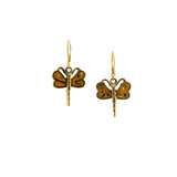 Bronze - Dragonfly - Abalone Mother of Pearl Dangle Earrings - Yellow