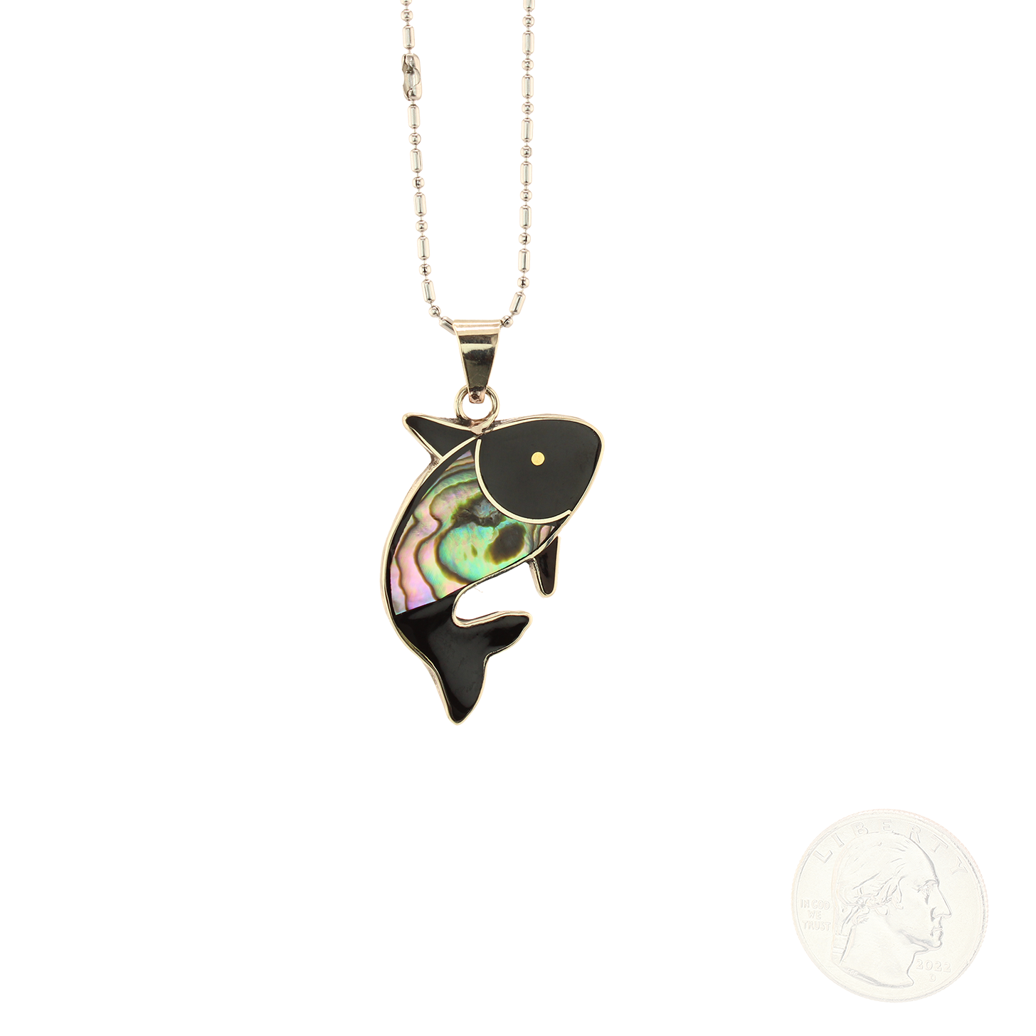 BubblyKiss-AbaloneMotherofPearlFish-PendantWithChain-IridescentGreen