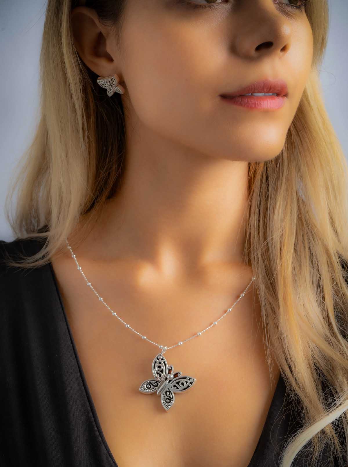 Butterfly Pendant Taxco Sterling Silver Set