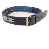 Caribbean - Knitted Leather Dog Collar - Blue and Green