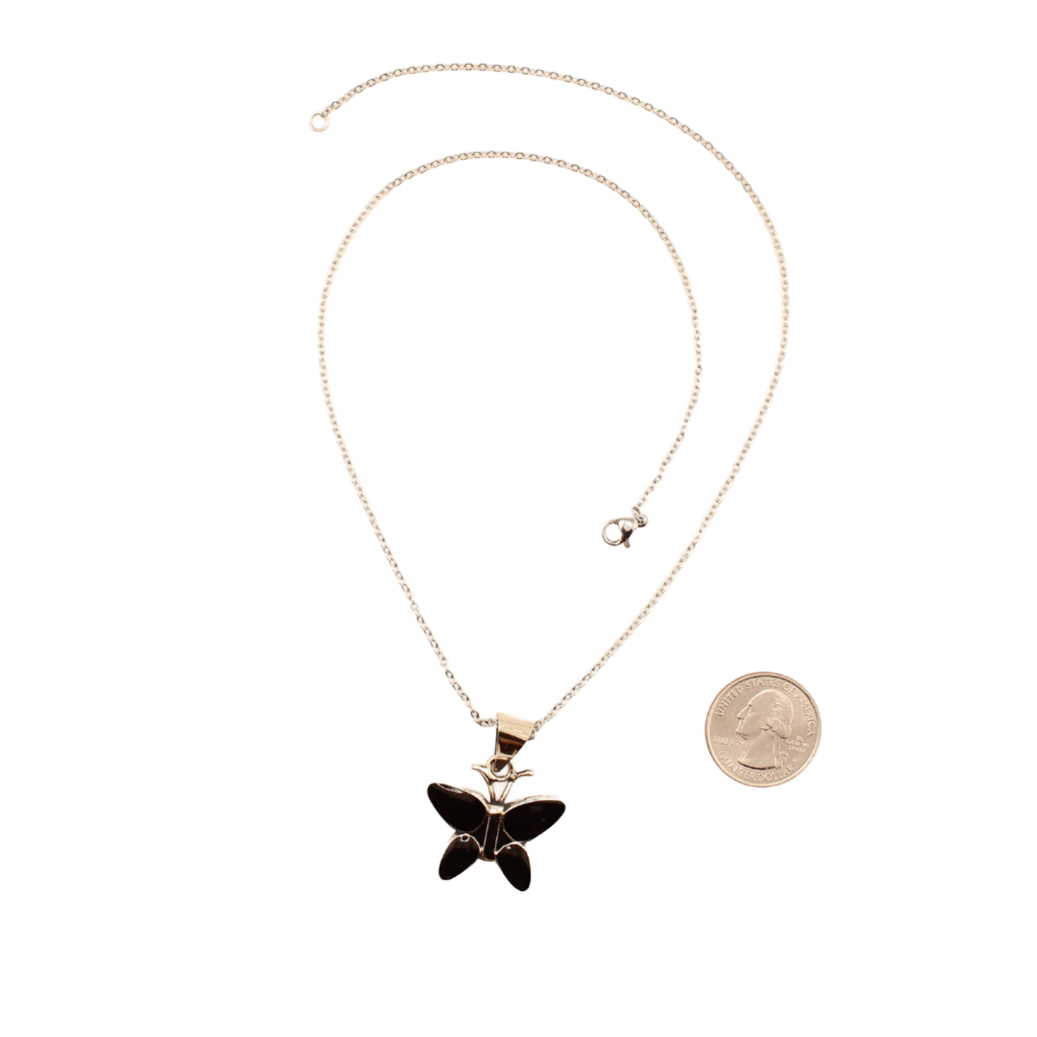 Carlota - Enameled Butterfly Pendant With Chain - Black