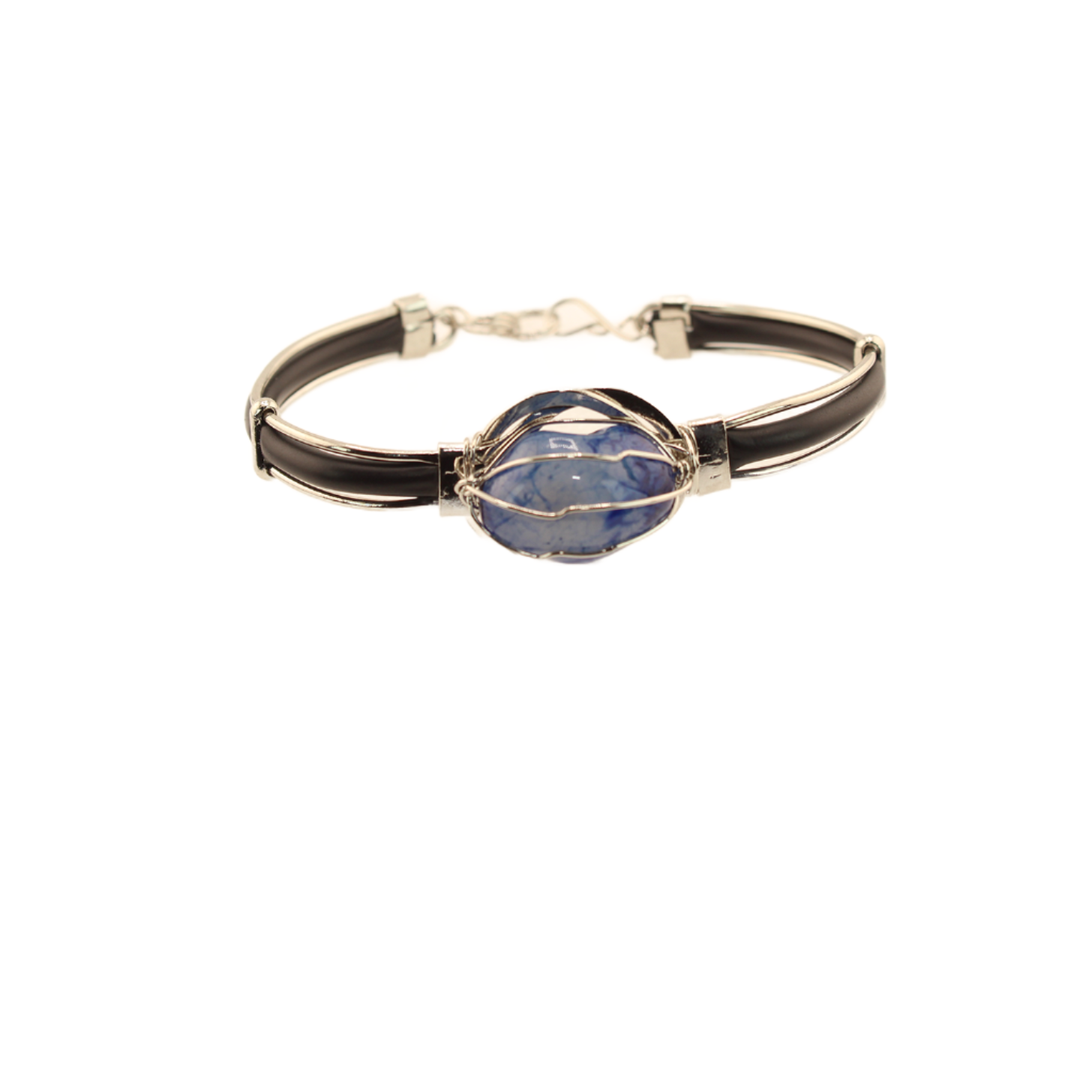 Caucho-BlueAgateLinkBracelet-7In.