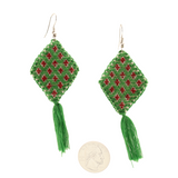 Chiapas-RhombusEmbroideryDangleEarrings-GreenandBrown