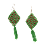 Chiapas-RhombusEmbroideryDangleEarrings-GreenandBrown