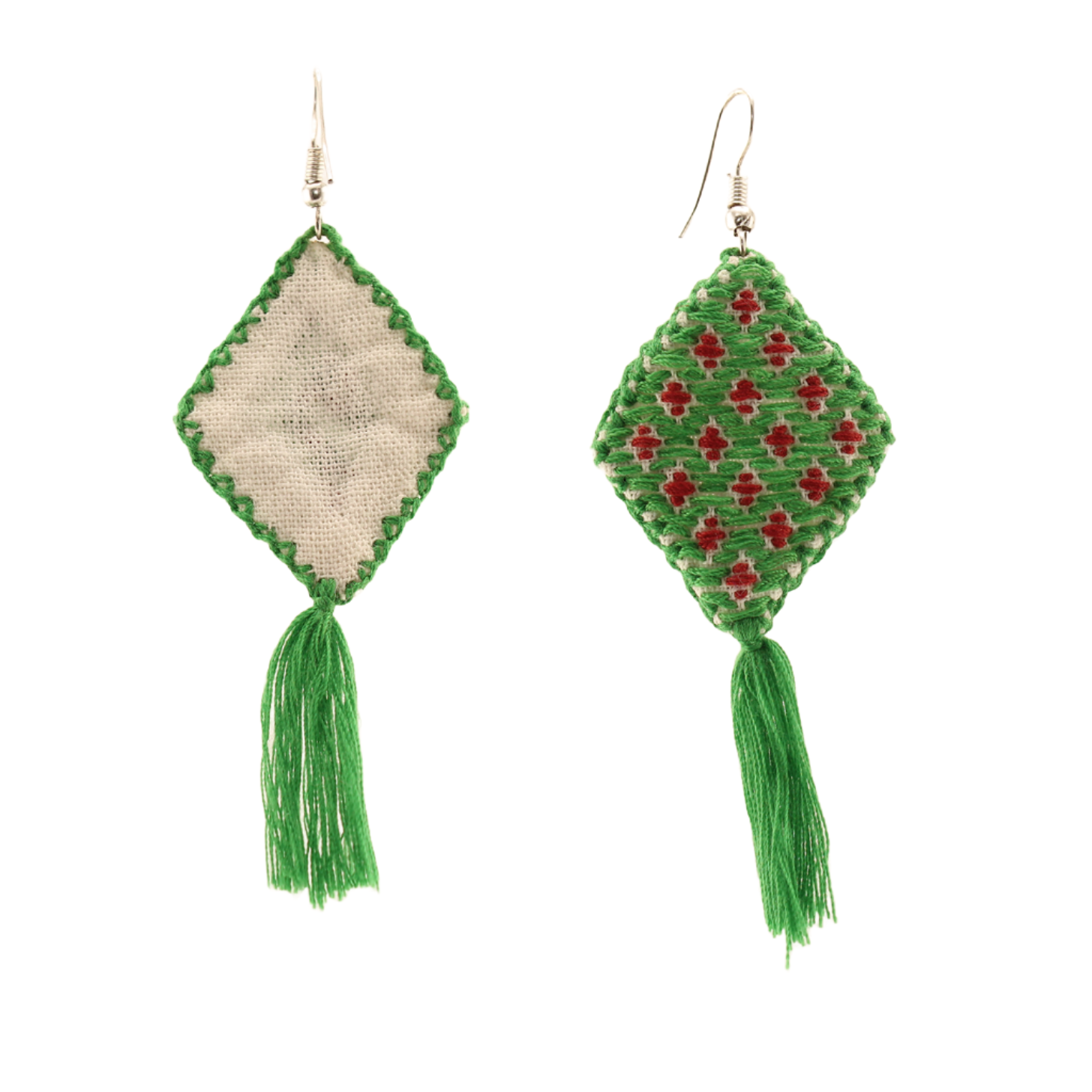 Chiapas-RhombusEmbroideryDangleEarrings-GreenandFuchsia-Back