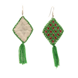 Chiapas-RhombusEmbroideryDangleEarrings-GreenandFuchsia-Back