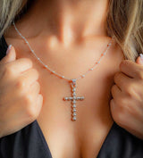 Cross Beaded Pendant Taxco Sterling Silver