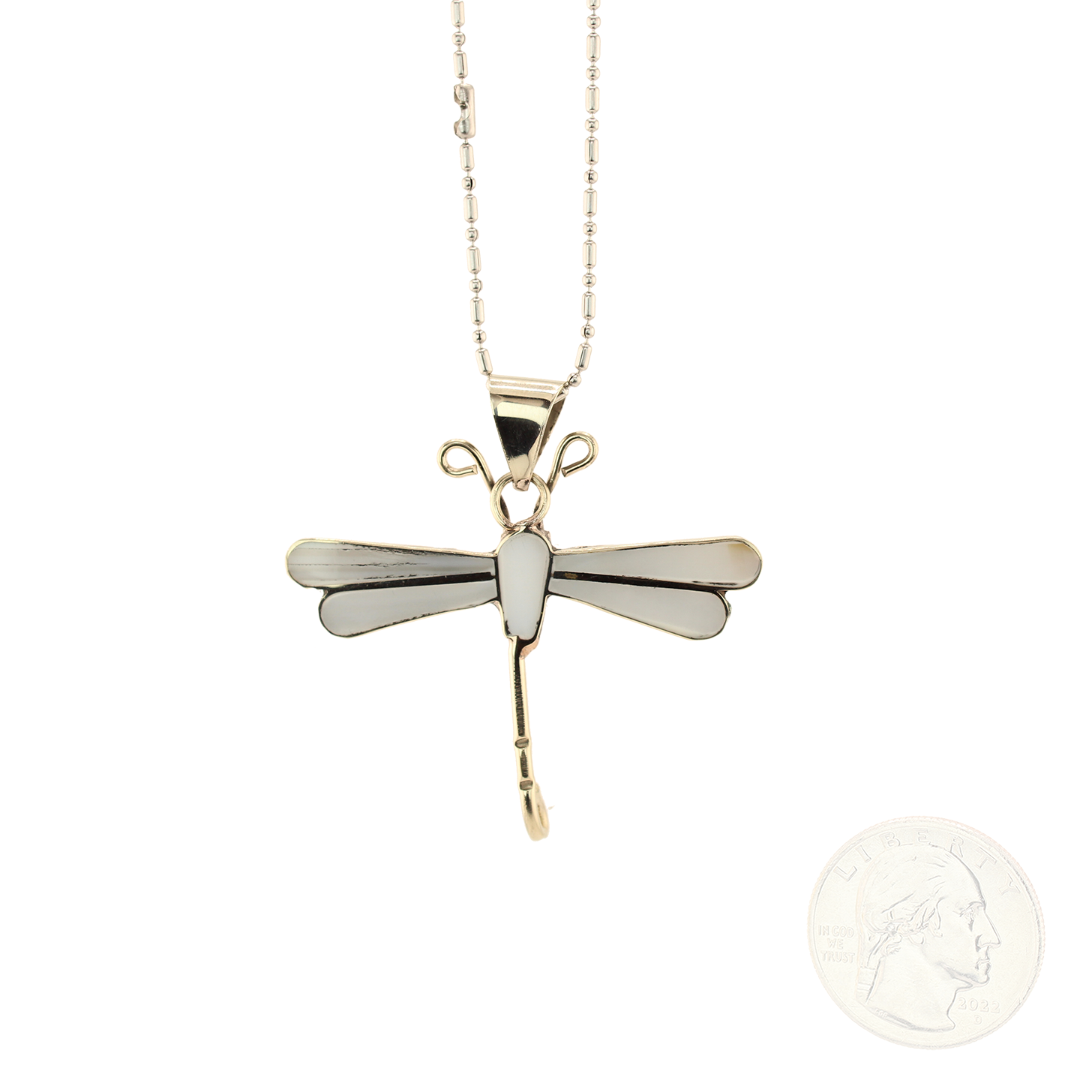 Dragonfly-AbaloneMotherofPearl-PendantWithChain-White