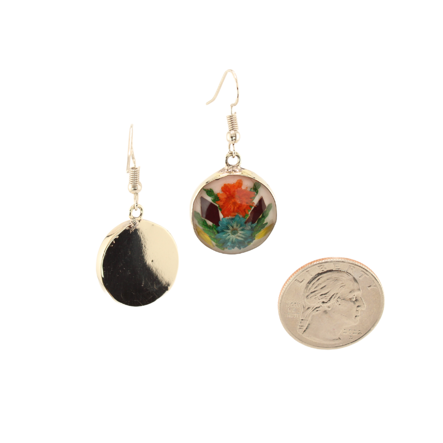 Eternal Nature - Echte Blumen - Ohrhänger - Rund - Orange / Aqua Small