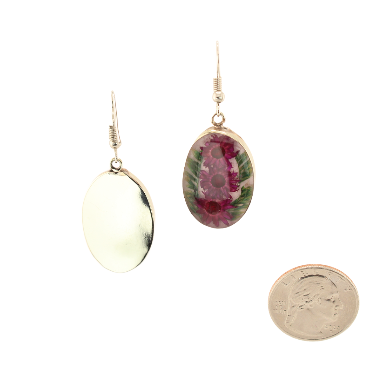 Eternal Nature - Real Dry Flower Dangle Earrings - Oval - White and Purple Large