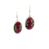 Eternal Nature -  Real Flowers - Dangle Earrings - Oval - White and Purple -  Large